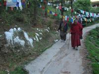 Monk do the holy Kora walk in the backyard of the Dalai Lama Temple.
