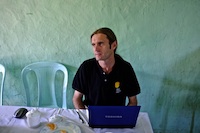 Steve Nygaard collecting data on cataract surgery outcomes at Hakha Eye Centre